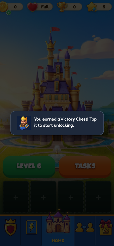 Chess Arena main menu — castle home base with level select